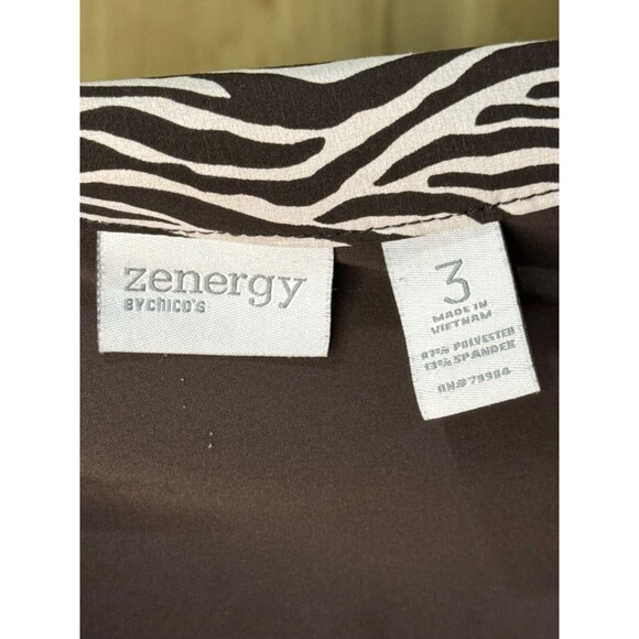 Zenergy b Chico's Jacket Women's 3 Brown Zebra Print Zip Up Roll Tab Lightweight - Picture 6 of 8